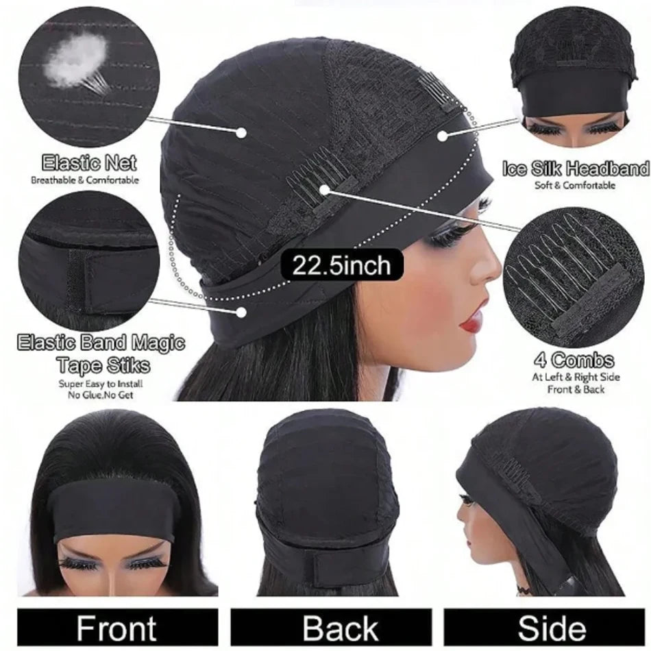 Kinky Straight Headband Wig Remy Human Hair Wig Ready To Wear Peruvian Yaki Straight Headband Isee Human Hair Wig for Women
