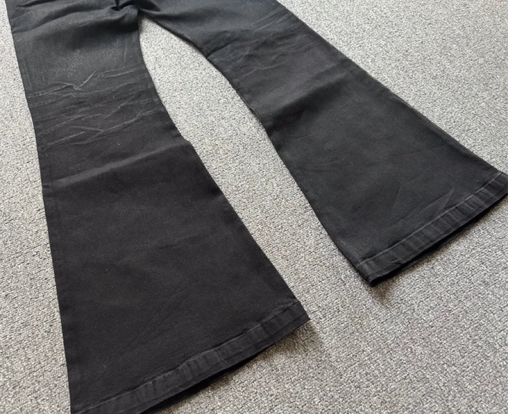 American Retro Heavy Industry High Street Coated Micro-Flared Jeans For Men And Women Black Gothic Vintage Casual Loose Jeans