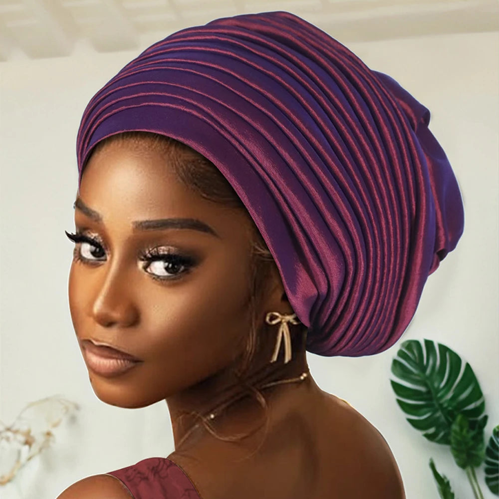 New African Auto Gele Headties Muslim Turban Hijab for Women Pleated Bonnet Indian Cap Nigeria Head Wrap Hat Wedding Geles Scarf