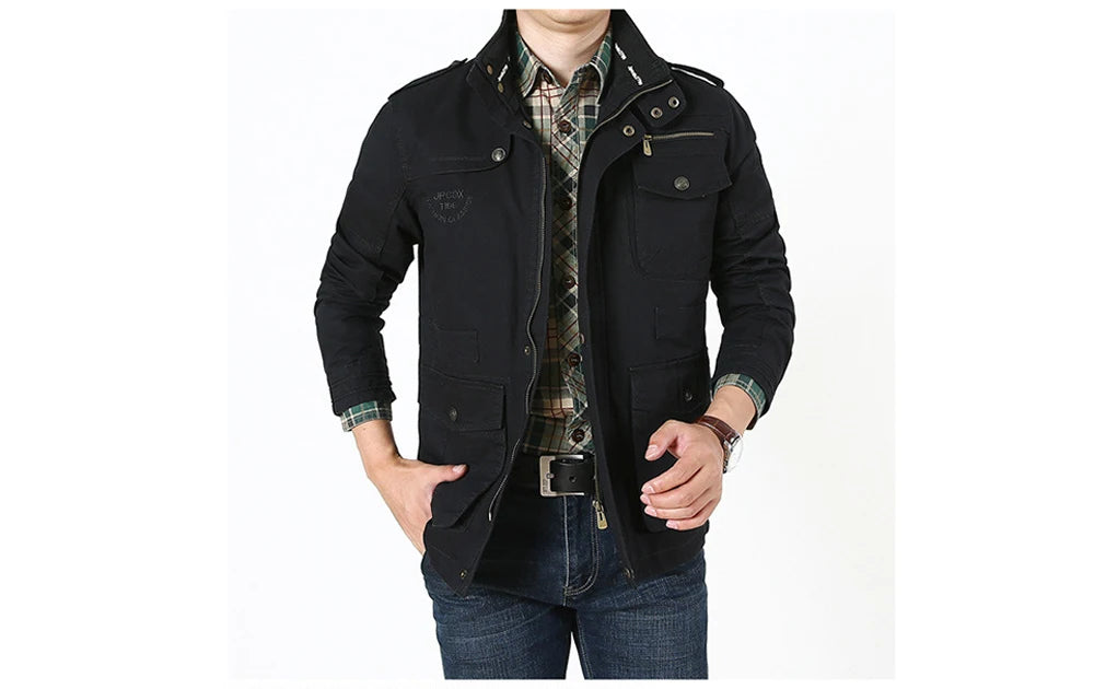 Autumn Men's Military Jacket Casual Man Stand Collar Cotton Business Coats Men Multi-pocket Windbreaker Jackets Clothing 7XL