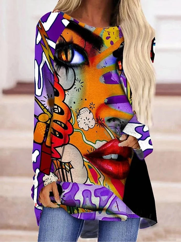 Women's T Shirt Wolf 3d Print T-shirt Women Fashion Animal T-shirts Casual Long Sleeve Tops Tees Vintage Tshirt Loose Tees Owl