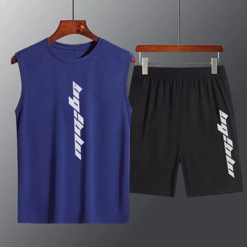 2024 summer 2 Pcs/Set Sports Set Men's Suit Running Vest+Sport Shorts Jogging Mens Sportswear Suit Fitness quick-drying Gym Sets