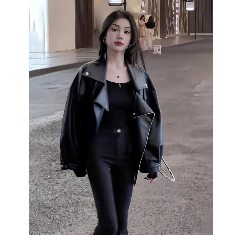 Coats Women Faux Leather Short Jackets Turn Down Collar Pu Coat Work Y2k Streetwear Jacket Zipper Outerwear Thick Warm 2026