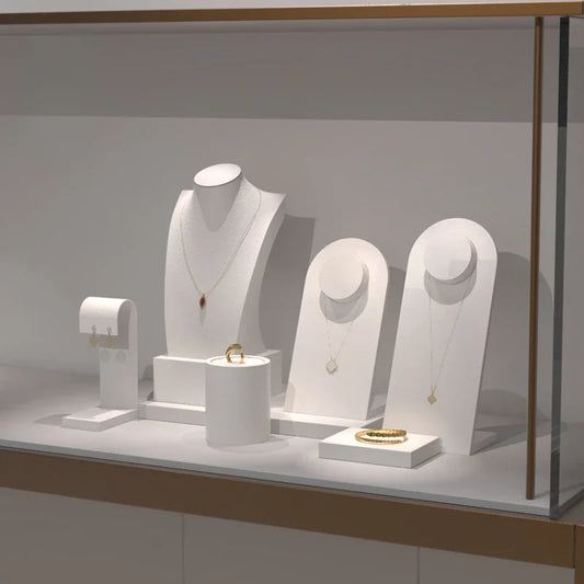High end showcase jewelry display props, rings, necklaces, earrings display racks, counters, jewelry display sets, and tables