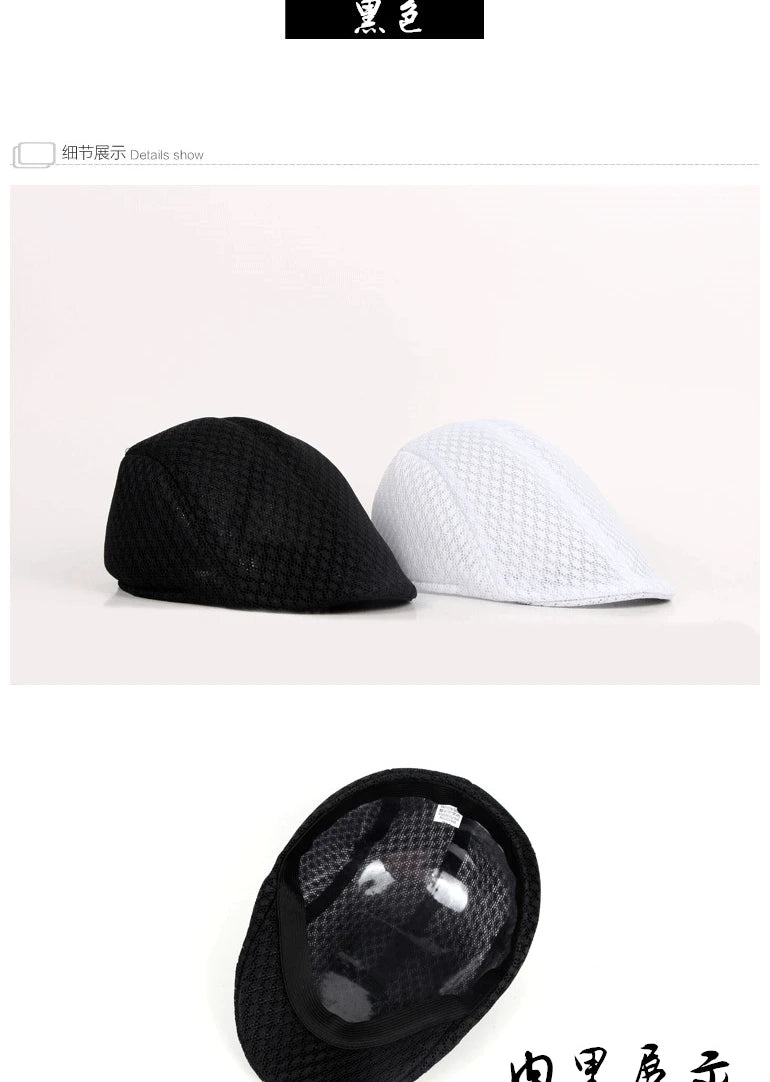 Big Head 58-61cm Summer Men Newsboy Breathable Cap Mesh Cabbie Golf Driving Sun Flat Beret Hats Caps Visors BAZAARHUBO