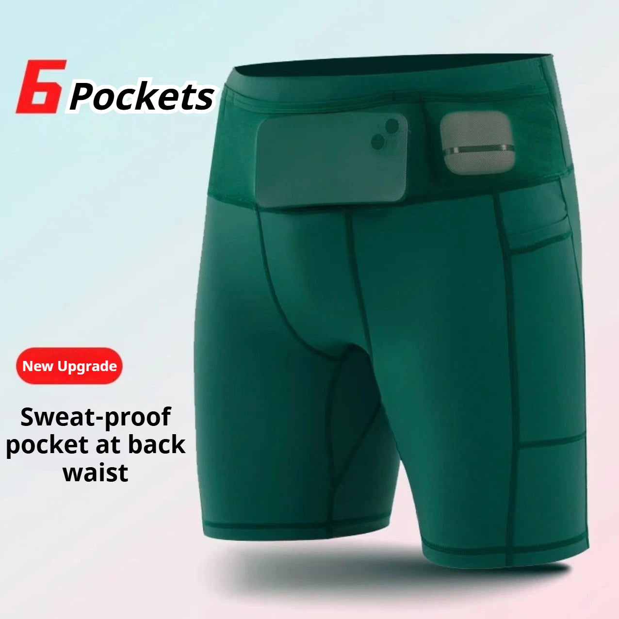 Compression Running Shorts Quarter Length Quick Dry Tight Fit with 6 Pockets for Marathon Training Trail Men Women Multi-Pocket
