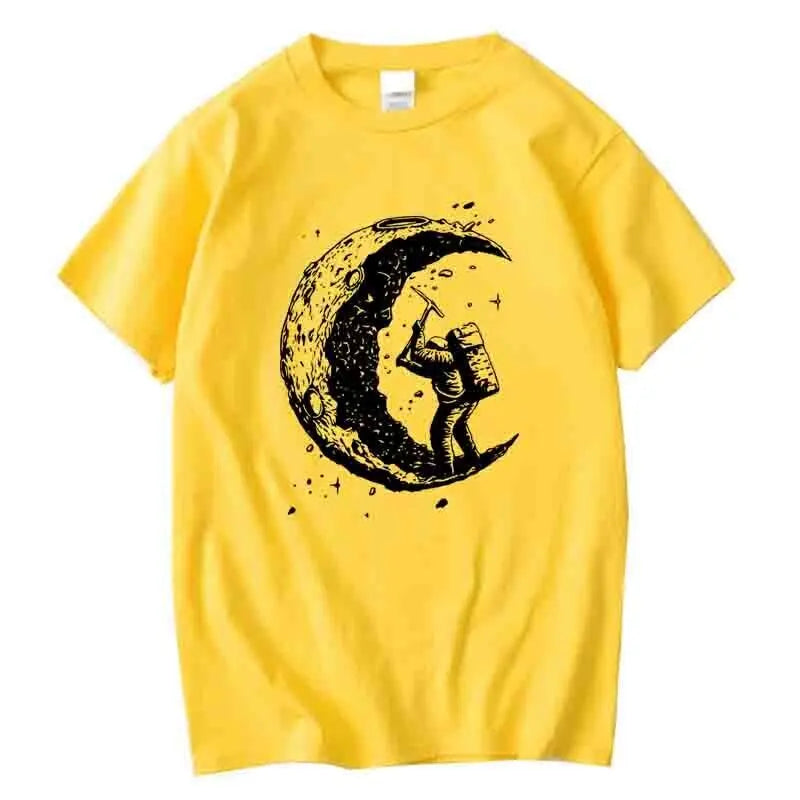 Men's High Quality 100% Cotton Moon Print Casual Summer Cool Short Sleeve Men Tshirt Loose t-shirt Male Tee Shirts Male Tee Tops