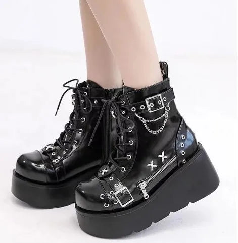 New Gothic Style Platform Vampire Cosplay Women Mid-calf Boots 2025 Winter Wedges Comfy Women Motorcycle Boots Shoes