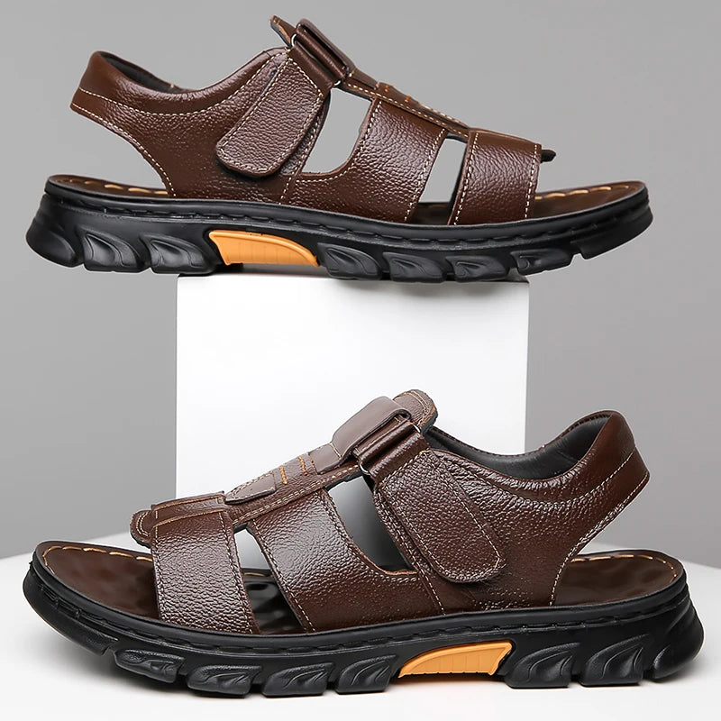 Men's Sandals Adjustable Solid Color Shoes Summer Casual Comfort with Durable Rubber Sole, Breathable PU for Outdoor Walking