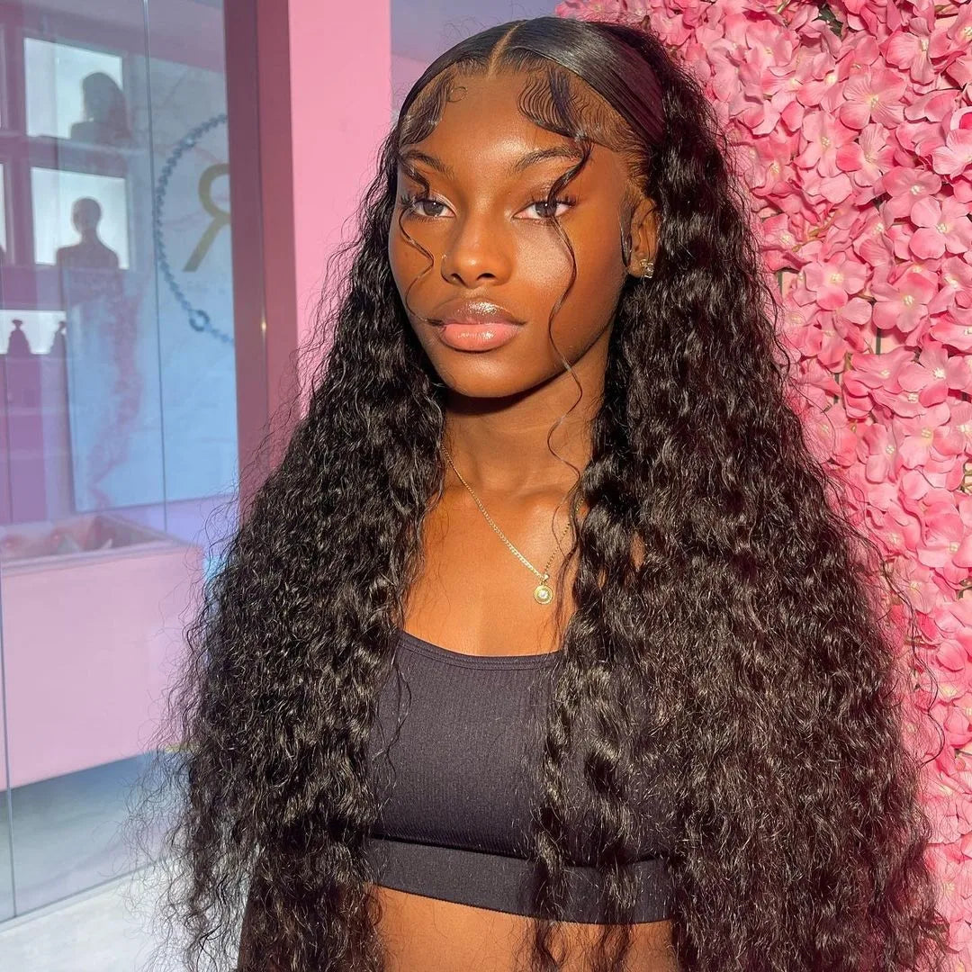 300% High Density Burmese Curly Lace Front Human Hair Wigs HD Transparent 13x6 13x4 Deep Wave Lace Frontal Wig Real Virgin Hair 40 46 Inch Water Wave Human Hair Wigs For Women Preplucked Hairline