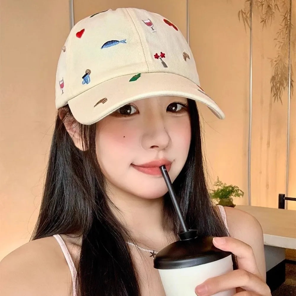 Retro Sweet Style Embroidered Baseball Cap Sunshade Breathable Sun Protection Cap Sunade Dubill Hat Women BAZAARHUBO