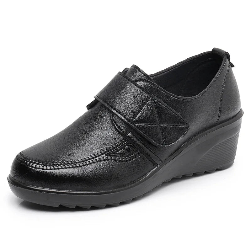 Women's Shoes Zip Womens Wedge Shoes Black Soft Sole Moms Shoes Non Slip Durable Women High Heels Comfortable Zapatos De Mujer