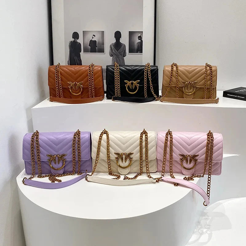 Women Embroidered Small Square Bag Chain Swallow Bag High End Versatile Shoulder Crossbody Bag Fashion Daily Ladies Handbag