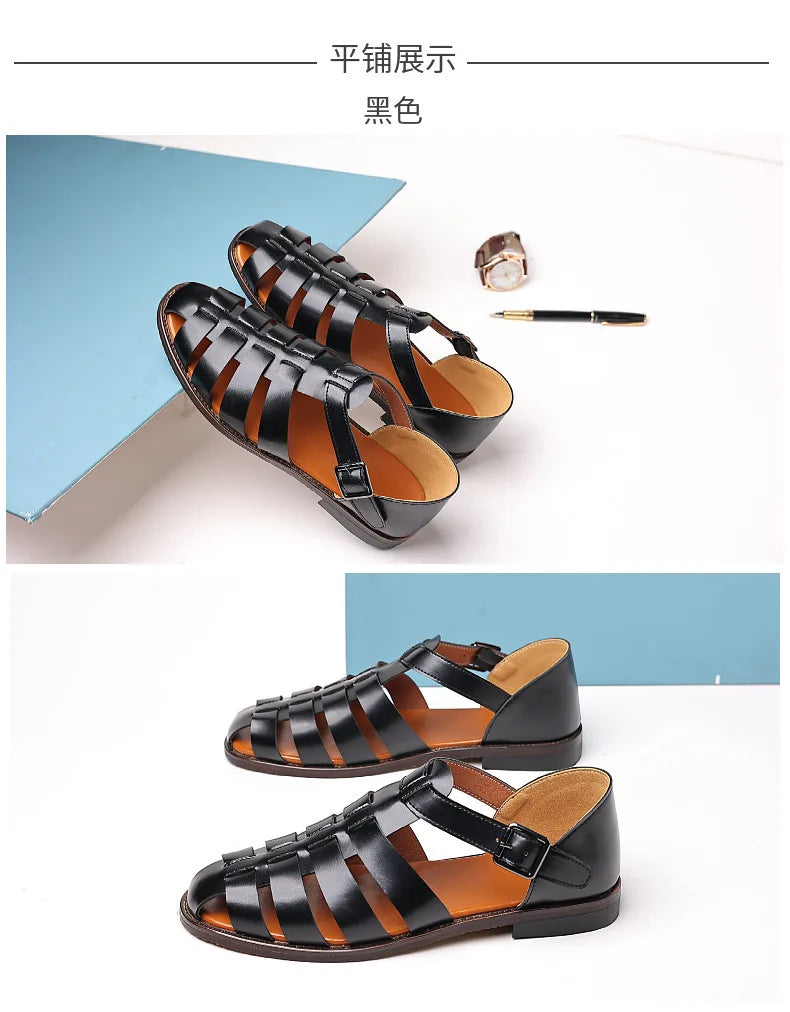 Summer Stylish Sandals for Man Leather Daily Roman Shoes Fashion Mens Business Dress Casual Comfortable Beach Footwear Flats