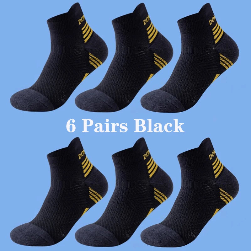 6 Pairs Marathon Running Socks Men Professional Sport Ankle Socks Thickened Towel Cushioned Tube Fitness Short Socks
