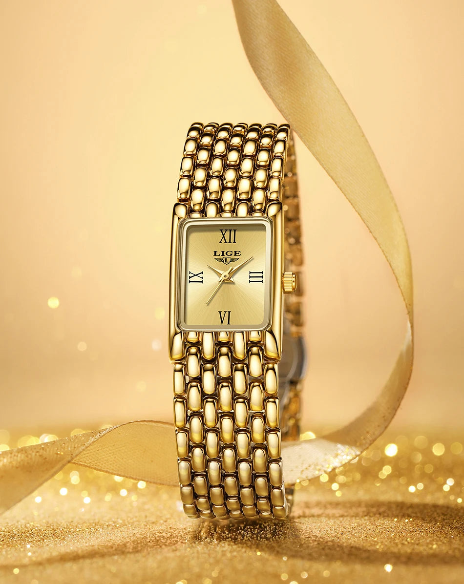 2025 LIGE New Watches Women Fashion Casual Luxury Gifts Womens Waterproof Square Dial Steel Belt Quartz Wrist Watch reloj mujer