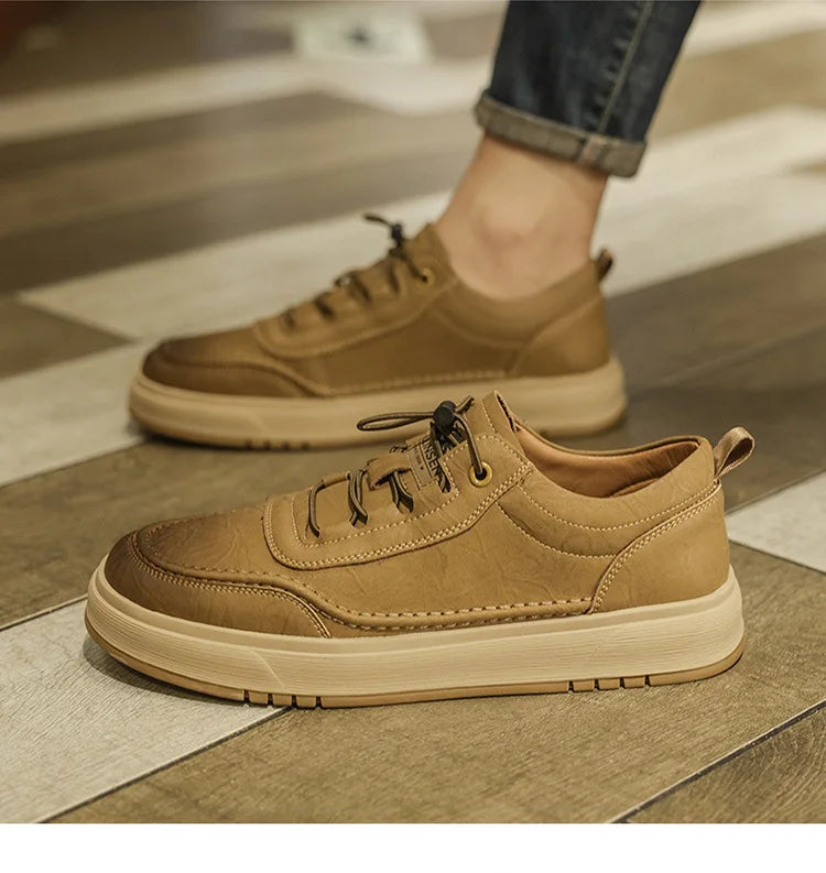 Fashion Cow Leather Casual Sneakers for Men 2025 Designer Soft-sole Men's Board Shoes Spring Autumn Sports Zapatos Para Hombre