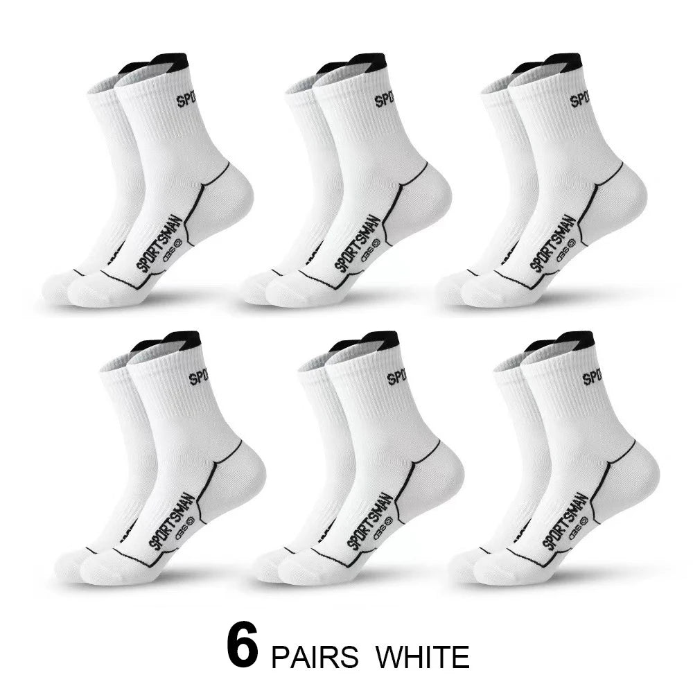 6/12 Pairs Men Mid Length Sports Socks Fashionable Geometric Patterns Breathable Odor Resistant Running Cycling Basketball Socks