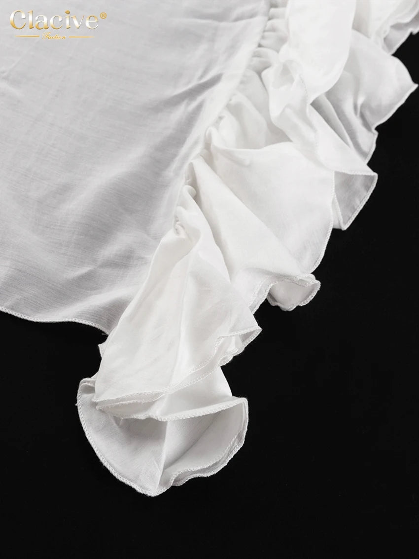 Clacive Sexy Loose White Women's Shirt 2025 Fashion V-Neck Long Sleeve Shirts Elegant Ruffle Irregular Top Female Clothing