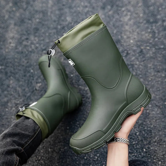 Men's Lightweight Waterproof Fishing Rain Boots Anti-slip Wear-resistant PVC Boot Tube round Toe EVA Insole Plain Color Adult