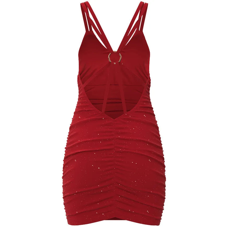 New Style Sexy Girl Halter Dress Pure Color Hip Skirt
