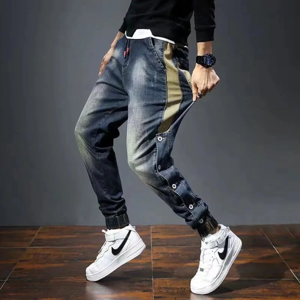 Mens Jeans Harem Pants Fashion Pockets Loose Fit Baggy Jeans Men Stretch Retro Streetwear Relaxed Trousers Y2K Ropa Hombre