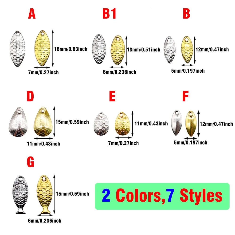 MNFT 50Pcs/lot Fishing Lure Metal Copper Blades Fish Scale Blade Spinner Rings Blade DIY Fishing Lure Hard Baits Accessories