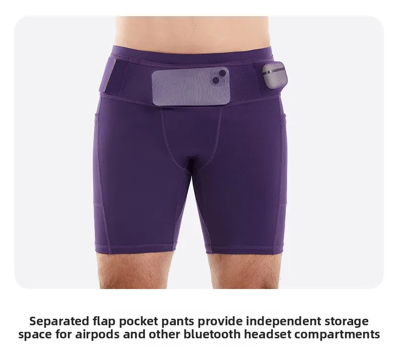 Compression Running Shorts Quarter Length Quick Dry Tight Fit with 6 Pockets for Marathon Training Trail Men Women Multi-Pocket