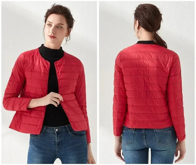 2024 New Autumn Winter Warm Ultra Light Weight Puffer Coats Down Jacket Women Slim Jacket Female Fashion White Duck Down Coat