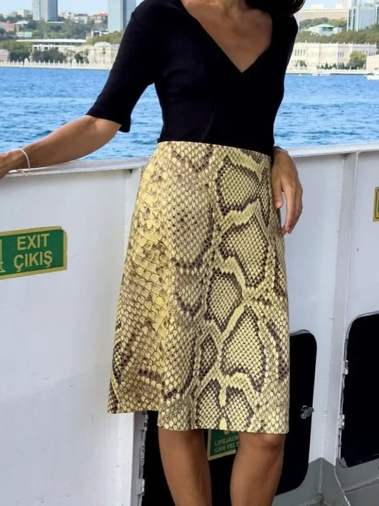 Snakeskin Printed Fashion Skirt Women's High Waist Slim Contrast Patchwork Commute Streetwear Female Vintage Y2k Skirt