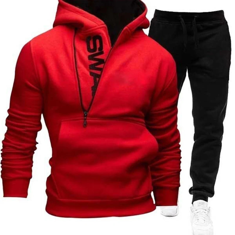 New Men's Jogging Set Fashion Sports Set Letter Hoodie Set Oblique Zipper Letter Sports Pullover Hoodie Jacket Sports Set