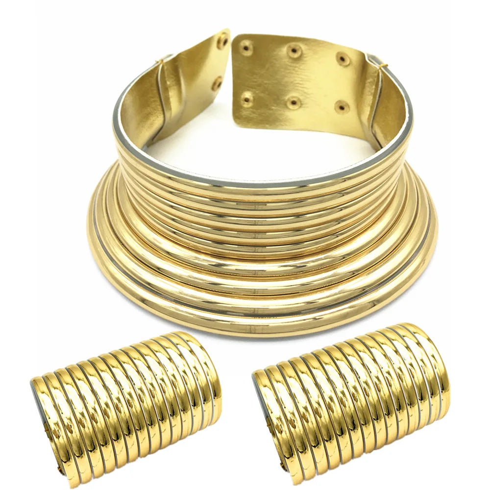 African Tribal Collar Bracelet Set Exaggerated Fashion Choker Ladies Personality Plastic Runway Photo Jewelry Accessories