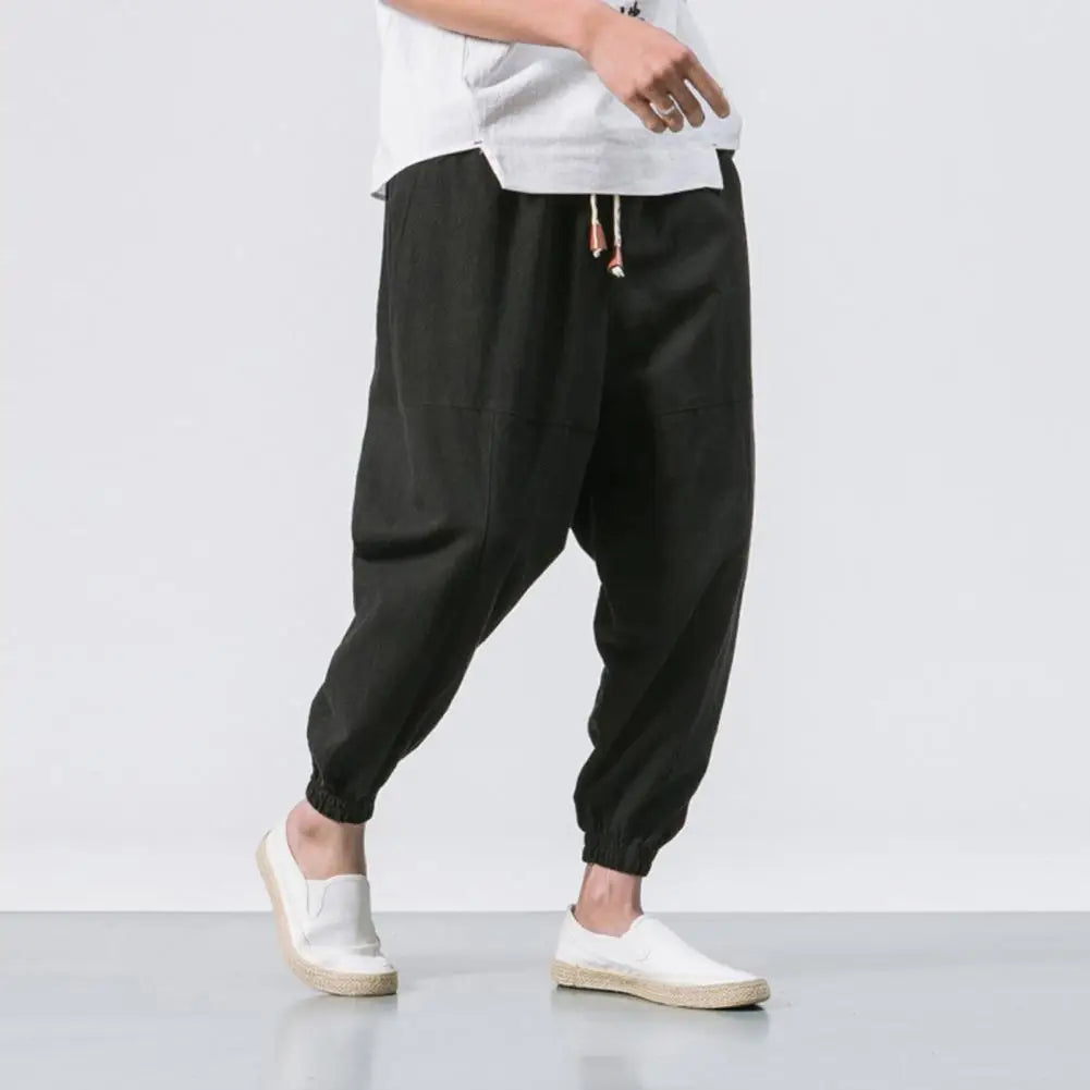 Men Joggers Japanese Style Deep Crotch Casual Men Trousers Sport Pants Loose Ankle Length Pockets Men Harem Pants Streetwear