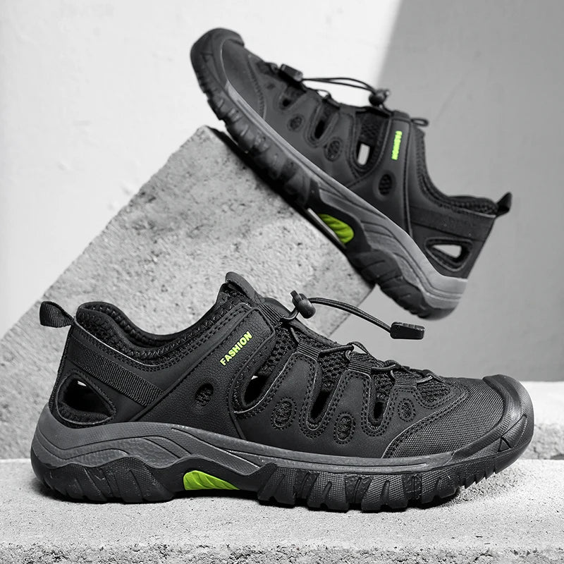 New Men Sandals Summer Casual Beach Shoes Breathable Anti-Slip Slip on Flat Sandals Male Outdoor Walking Slippers Comfortable