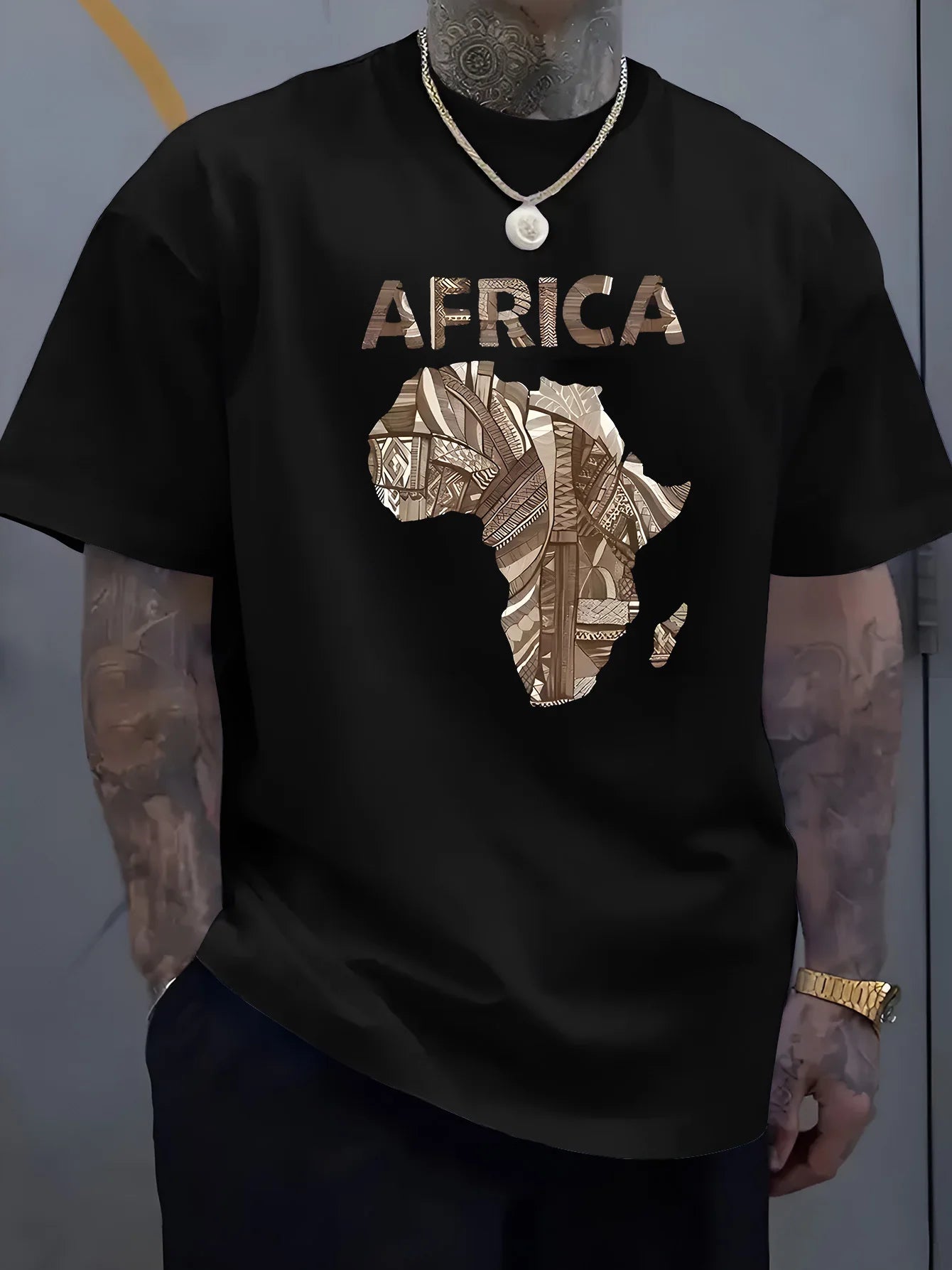 Africa Map Art Inspired Graphic Tee Casual Tops 100% Cotton Men's T-shirt Summer Breathable Lightweight Streetwear Shirts