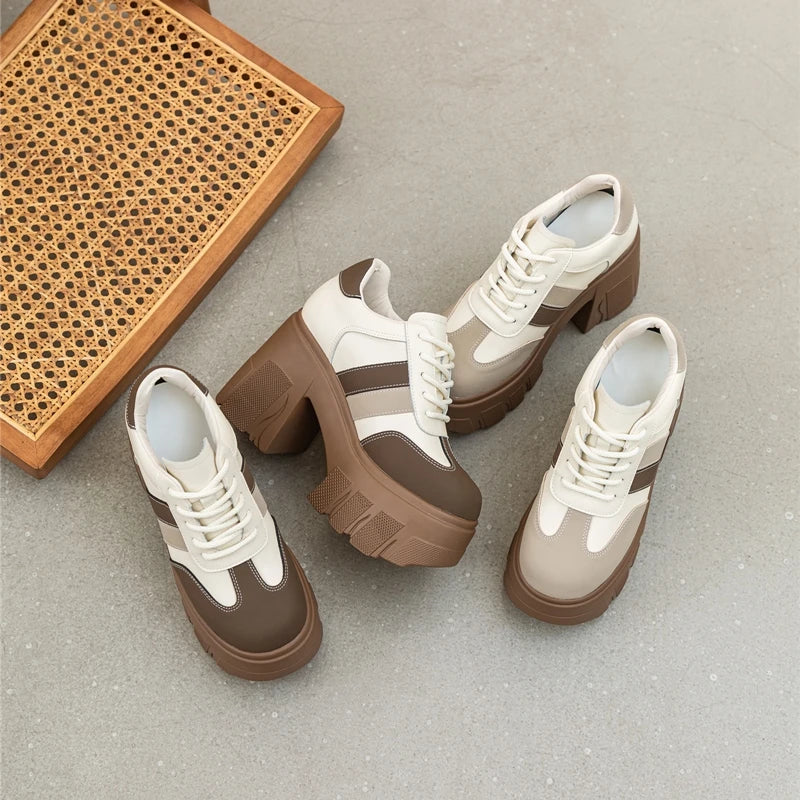 DIMANYU High heels Ladies Spring 2026 New 11cm Fashion Women's Shoes Platform Genuine Leather Lace-up Ladies Shoes