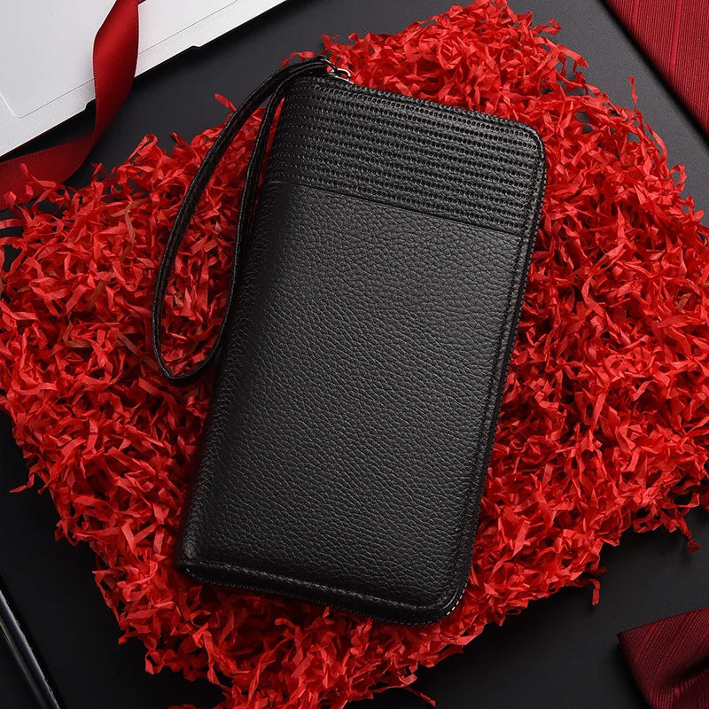 New Color Men`s Long Wallet For Men Rfid Blocking Clutch Organizer Zipper Leather Business Id Credit Card Holder Purse 2024 New