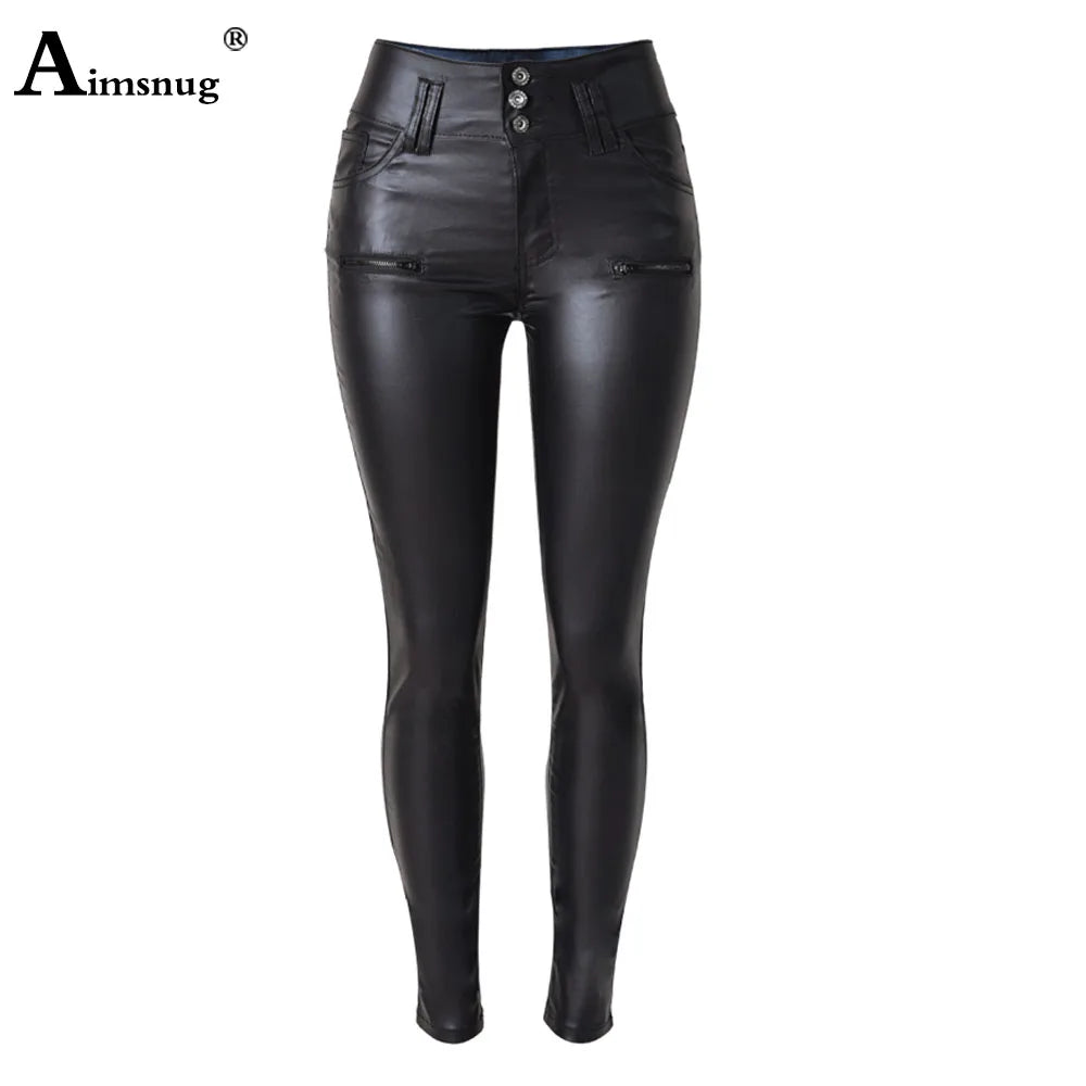 Women Rock Style PU Leather Pants Female Ankle-Length Pants High Waist Skinny Trouser Sexy Grunge Faux Leather Pencil Pant New