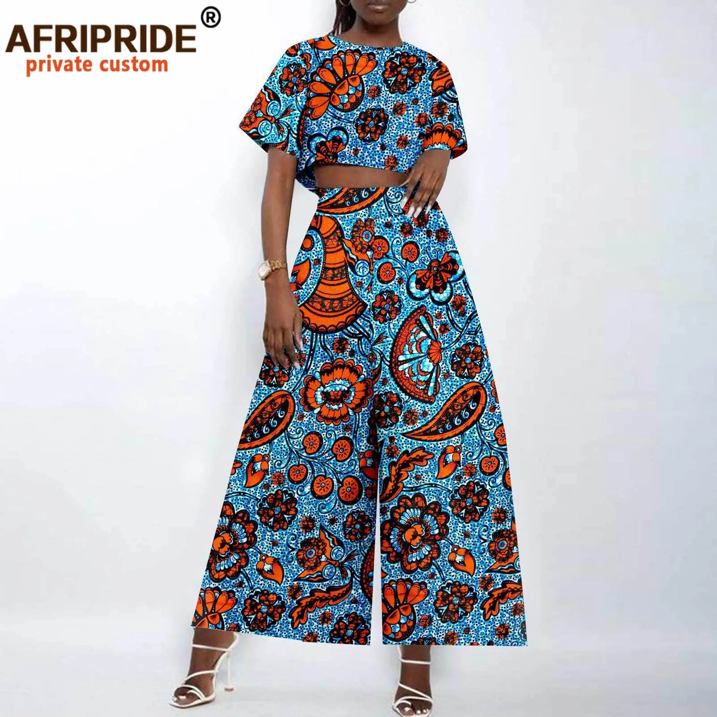 African Clothes for Women Crop Top and Wide-leg Pants 2 Piece Set Print Outfits Vintage Elegant Fashion Ankara Attire A2326002