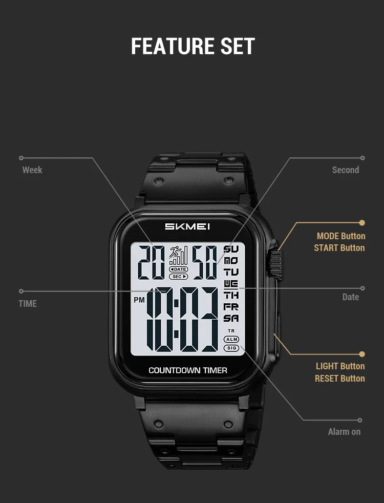 SKMEI 2447 Brand Fashion Men's Electronic Watch Calendar Alarm Clock Luminous Countdown Digital Watches for Man reloj hombre
