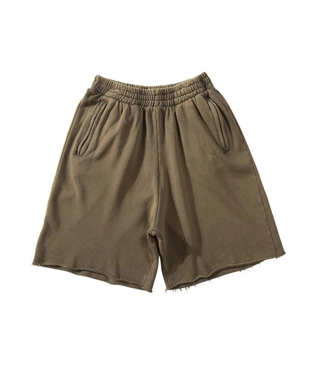 Men Cotton Shorts Thick 380g Bodybuilding Short Sweatpants Fitness Jogger Gym Men Kanye Grey West Shorts Black Zipper Pockets