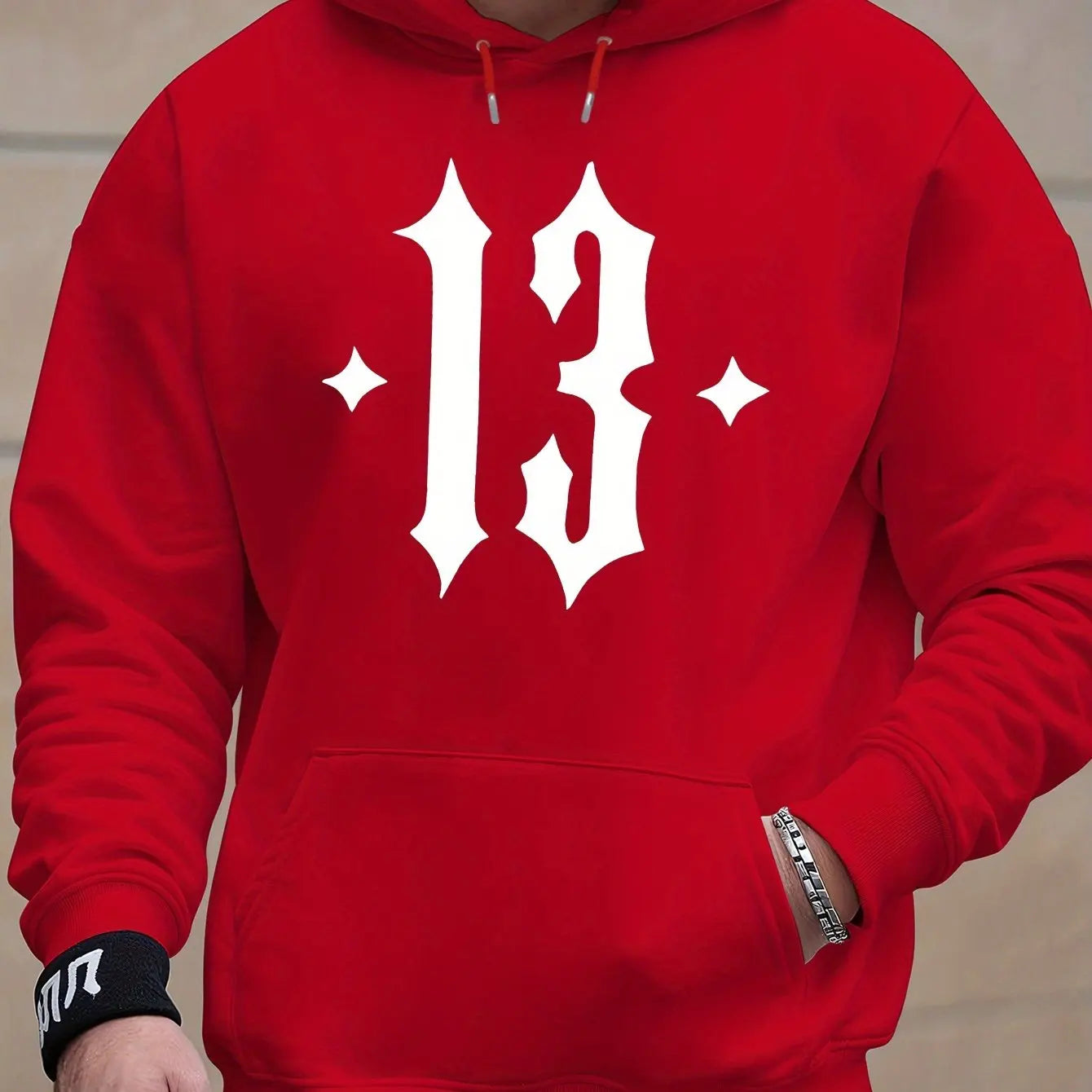 Men'S Hooded Sweatshirt with Number 13 Print - Casual, Comfortable Pullover for Fall and Winter, Long Sleeve Casual Style Top