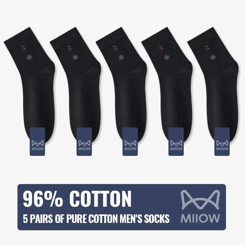 MiiOW 100% Pure Cotton Socks Men Business Dress Long Sock Black White Antibacterial Anti Odor Crew Socks Breathable Sport Sock