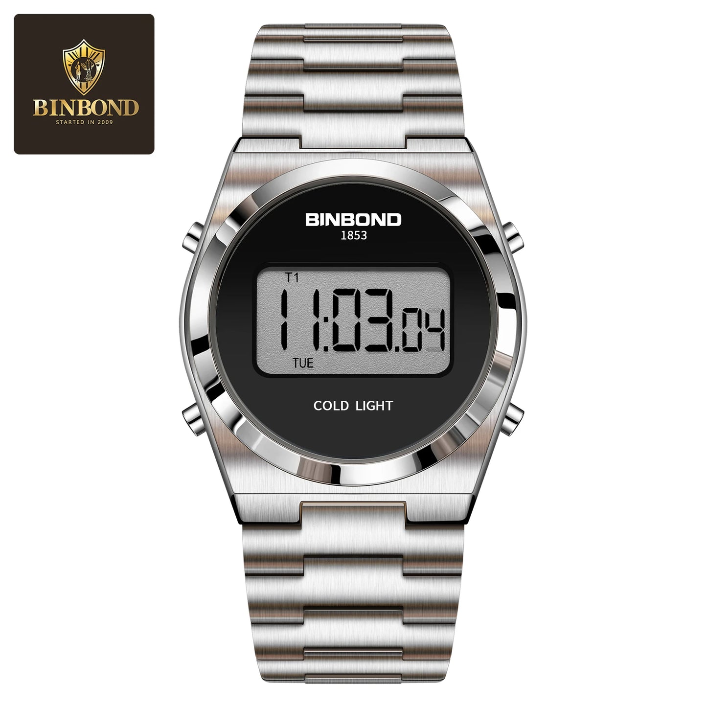 BINBOND New Men Electron Watch Luxury Stainless Steel LED Digital Waterproof Men Wristwatch Luminous Sports Clock Reloj Hombre