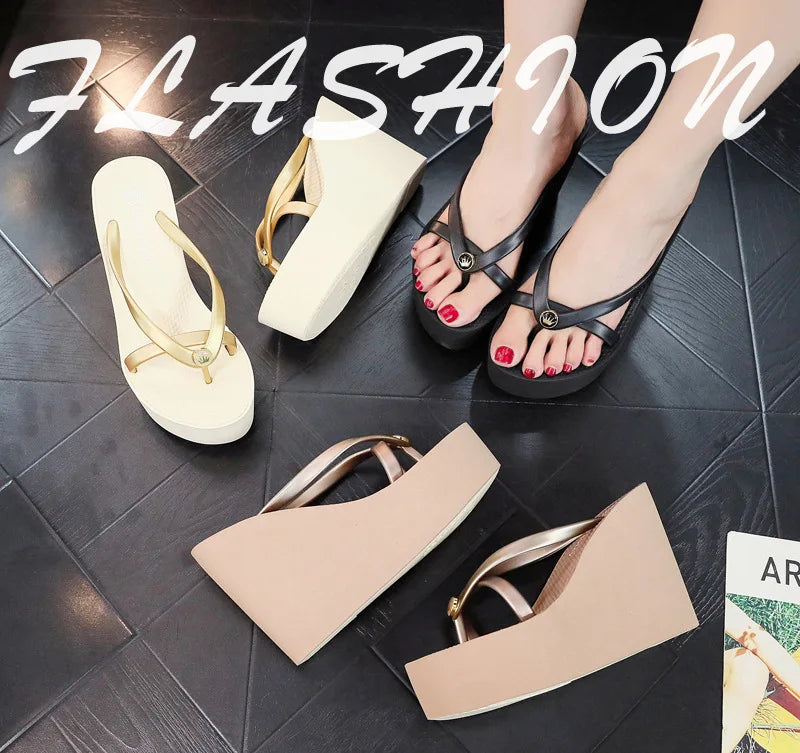 Sexy Slippers for Women in Summer High Slope Heel Shoes 11cm Thick Bottom Non-slip Women's Sandals Beach Slippers Wedge Sandals