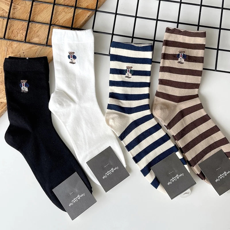 Good Quality Cartoon Gentleman Bear Men's Socks Cotton Harajuku Style Sport Boys Skateboard Novelty Breathable  Christmas Gifts