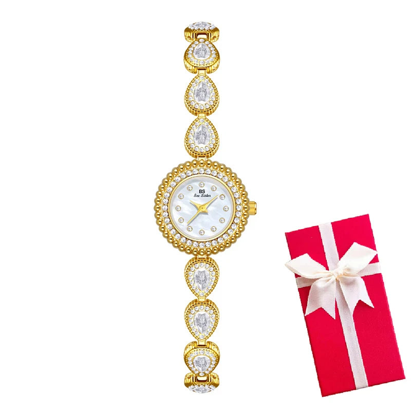 Gold Women Bracelet Dress Watches For Ladies Wrist Quartz Watches 2025 Top Brand Luxury Golden Rhinestone Gift Girlfriend Clock