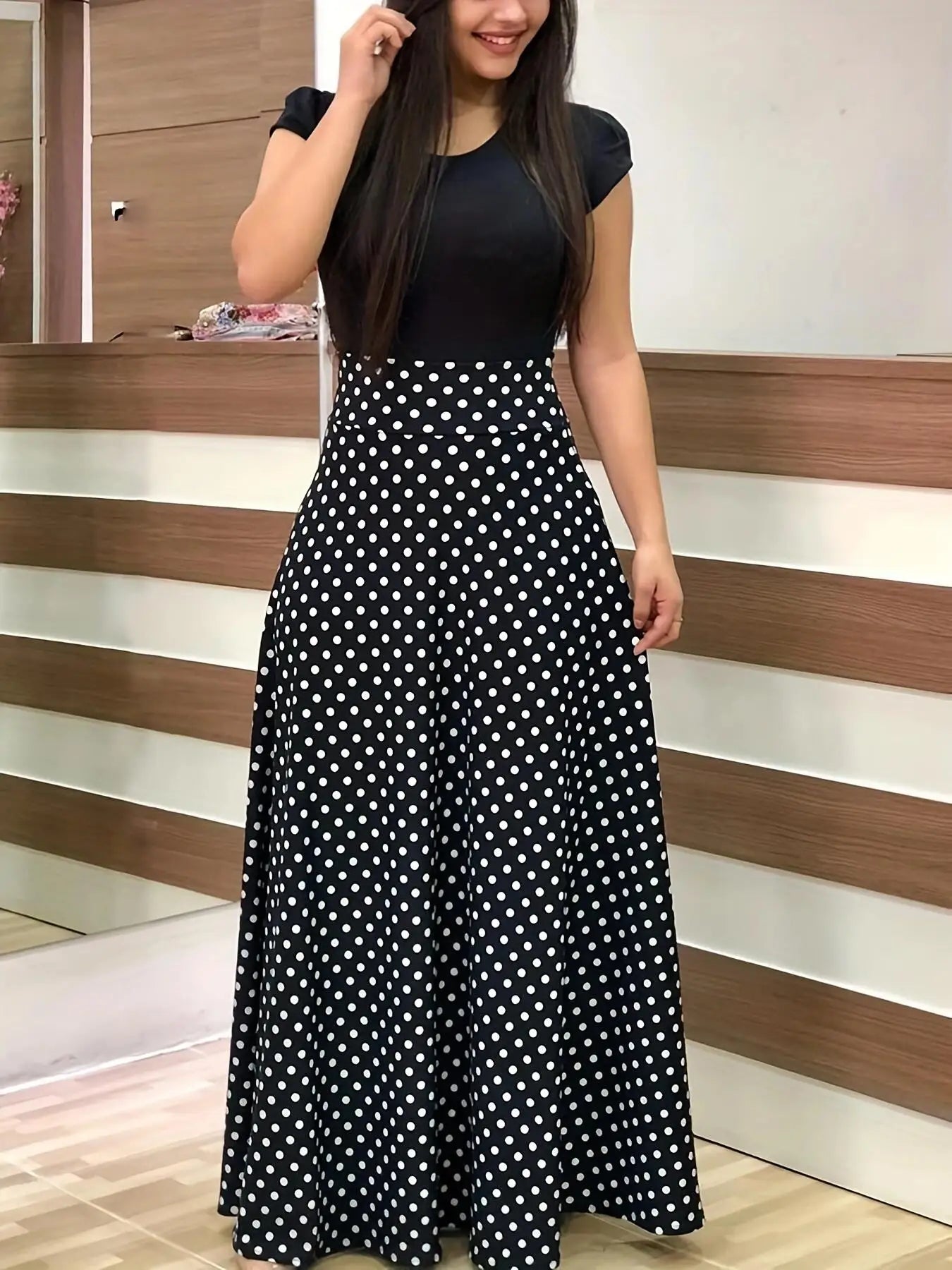 2024 European and American style flower print color matching short sleeved dress for women's large swing skirt BAZAARHUBO
