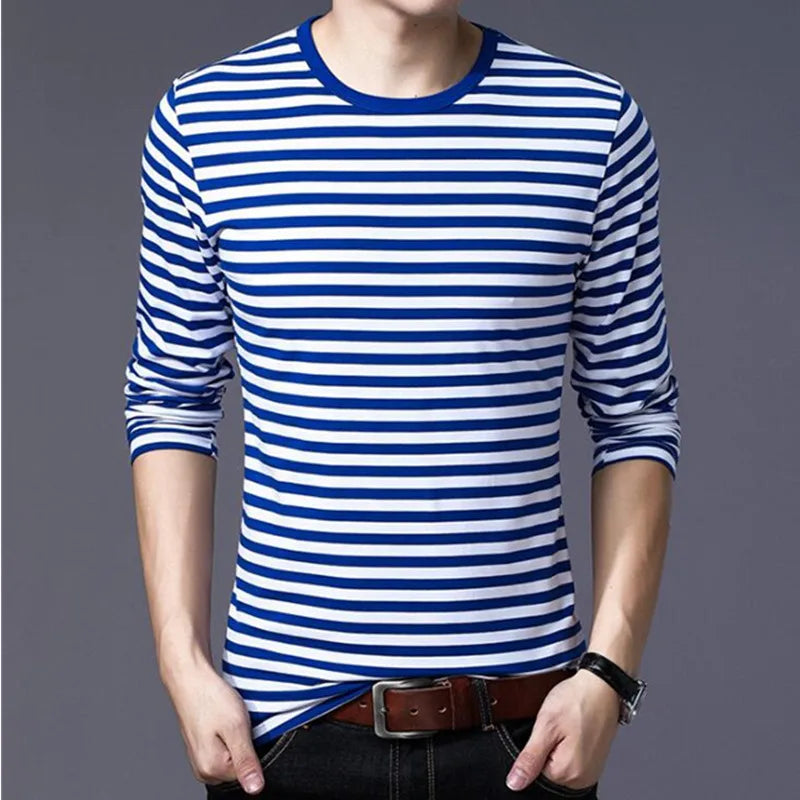 Men's Clothing T-shirts Men's Clothing Harajuku Women's T-shirts Striped Casual Long-sleeved Shirts Fashionable Large-sized Tops