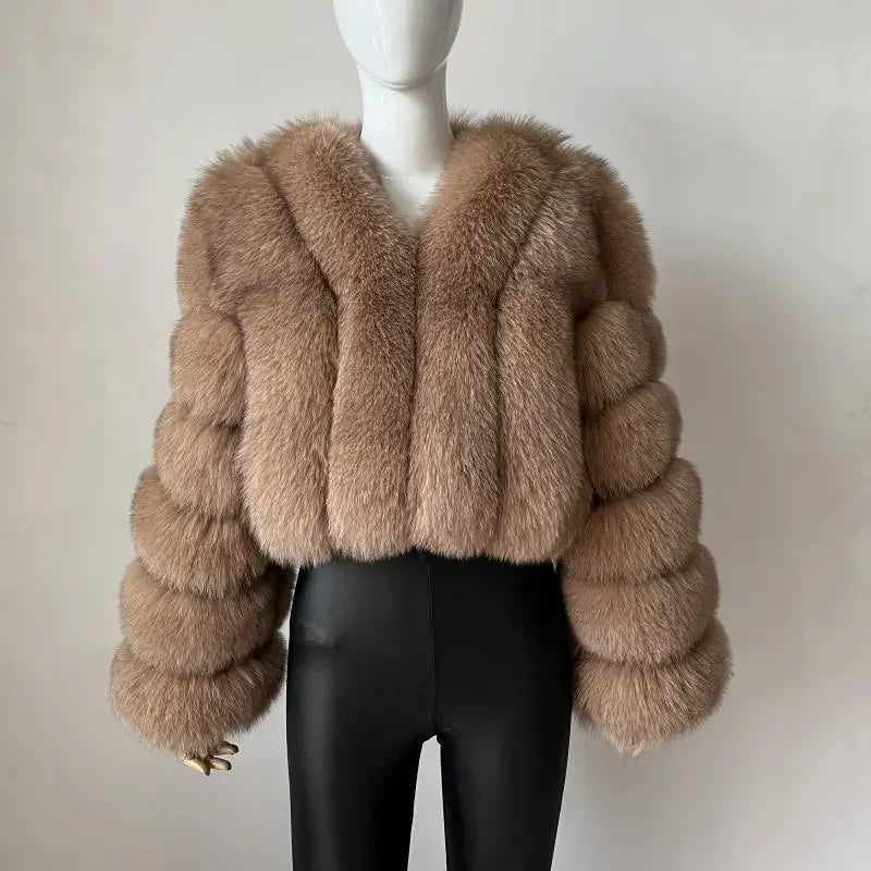 Faux Fox Fur Coat V-Neck Winter Woman Long Sleeve Warm Winter Coat Women Fashion Luxury New Fur Jacket Teddy Chic Outwear 2024
